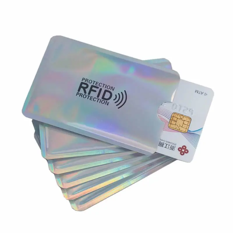 

Silver Laser Aluminium Anti Rfid Wallet Blocking Reader Lock Bank Card Holder ID Bank Card Case Business Protection Metal Credit