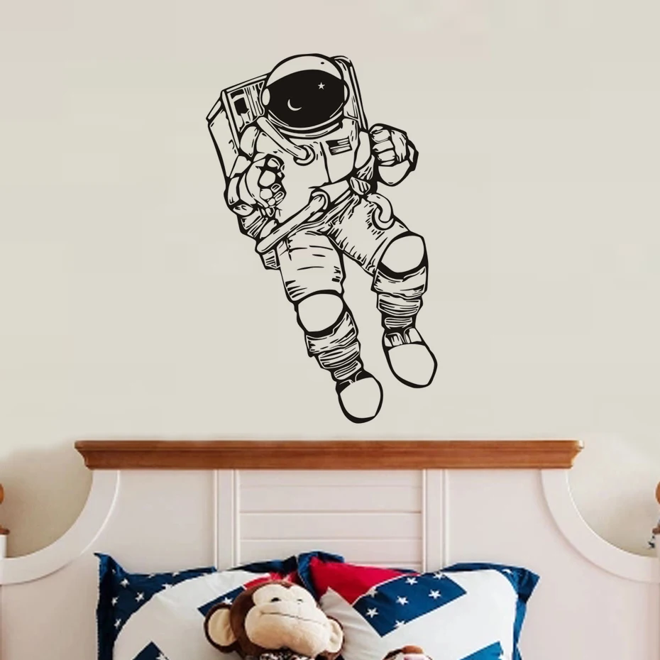 Cute Astronauts Wall Stickers Space Cartoon Mural Art For Kids Room