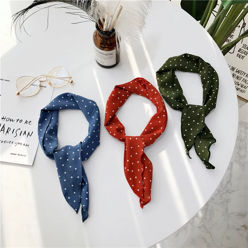 

Luna&Dolphin Women Strip Neckchief Scarf 85*33cm Triangular Bandage Dot Geometry Plaid Chiffon Silk Scarves Yellow Headbands Tie