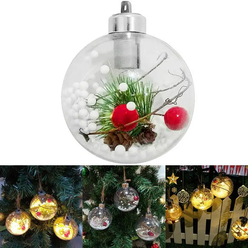 

1PC 8cm LED Christmas Ball Light Plastic Transparent Ornament Light For Christmas Home Doors Window Festive Party Decoration J2