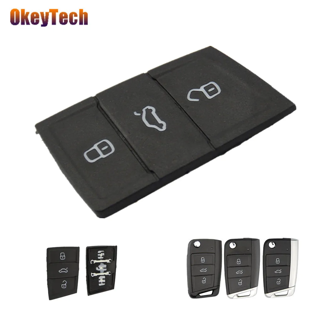 OkeyTech Replacement Rubber 3 Buttons Flip Car Key Pad Fob For Golf 7 4 5 Mk4 6 For Skoda