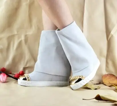 Botines mujer замшевая обувь на платформе с металлическим украшением ботильоны увеличивающие рост цепи Зимние ботильоны женские сапоги - Цвет: white colors