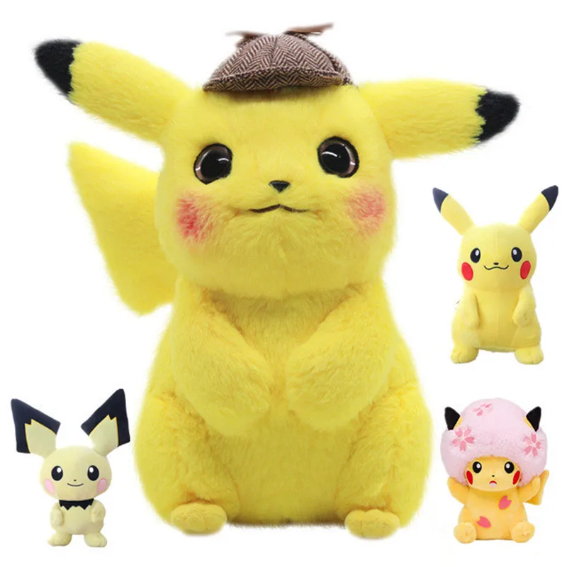 

VIP Price Pikachu Detective Stuffed Toys Japan Anime Game Dolls toys for Boy Cherry blossom head Lady Pikachu Shout Pikachu
