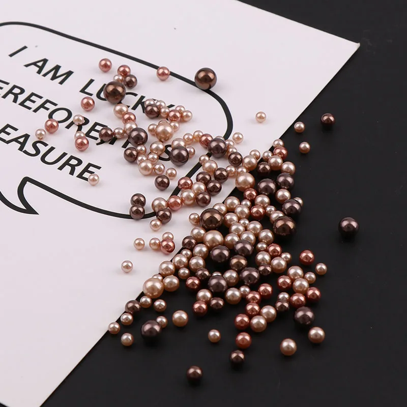 

1 Bag 3-6mm Coffee Series Mix Size Scrub Imitation No Hole Pearl Round Beads For DIY Nail Art Decoration
