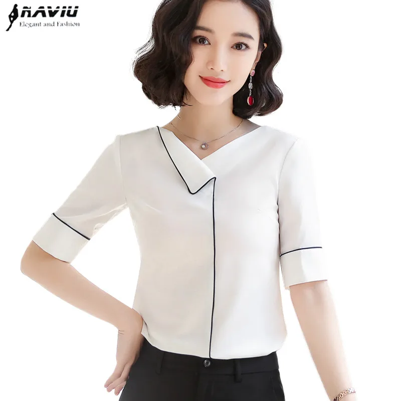 

Fashion short-sleeve блузка женская 2019 summer temperament professional womens tops and blouses plus size blusas