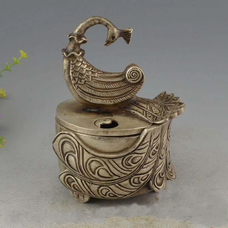 

Chinese Silver Handmade Beautifully Carved Peacock Incense Burner