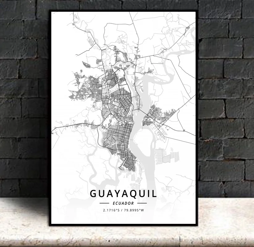 

Guayaquil Ecuador,Modern City Map Canvas Art Print Home Room Decor Poster