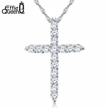Effie Queen Cross Pendant Necklace with Luxury Austria Crystal Zircon 3 Layer Platinum Plated Allergy Free Women Necklace WN56