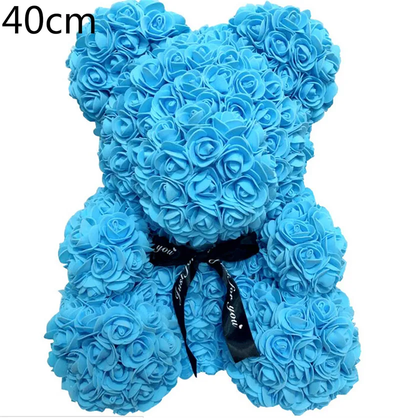 40cm Blue 40 см 25 см Валентина Роза Медведь Сердце цветок подарок для подруги День рождения Свадьба искусственные вечерние Декор для дома цвет красного вина розовый - Цвет: 40cm Blue