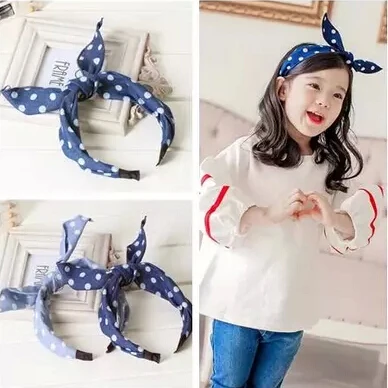 

Retail Fashion litter girl Denim dots hair dot band kids rabbit ear headband children hair accessories