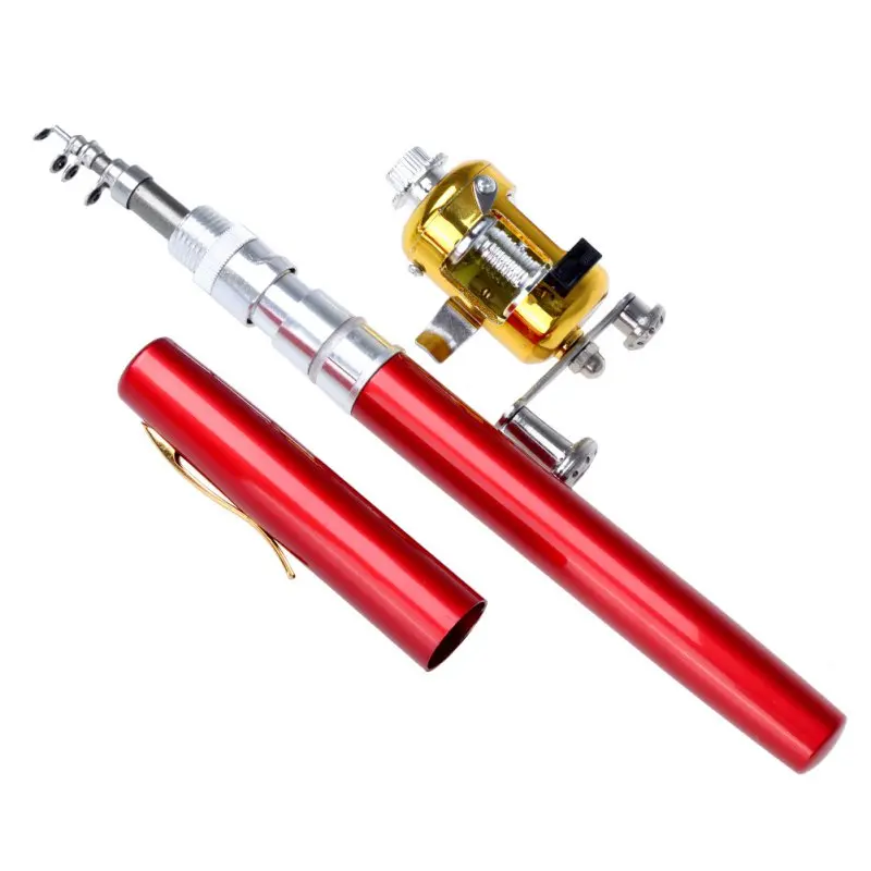 Aluminium Alloy Brass Portable Mini Alloy Telescopic Pocket Pen Shape Fishing Rods Reel Poles 1 Fishing Rod And Reel