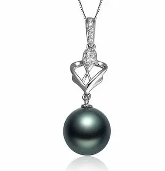 

Classic Style GVBORI Natural Tahitian Black Pearl Pendant With Diamond 925 Silver Necklace Round Fine Jewelry Free Shipping