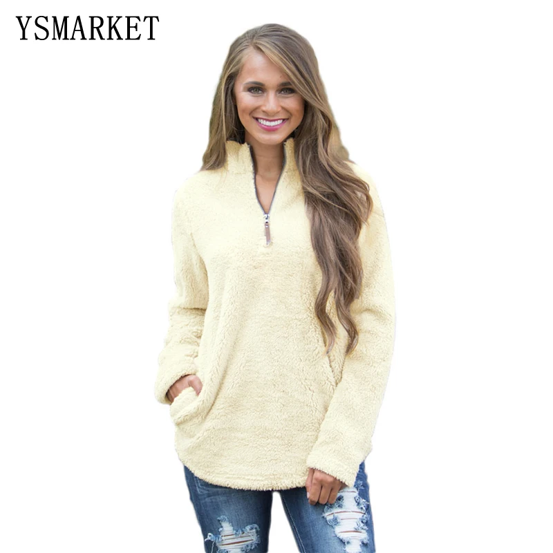 Autumn Women Warm Up Zipped Pullover Fleece Outfit Long Sleeve