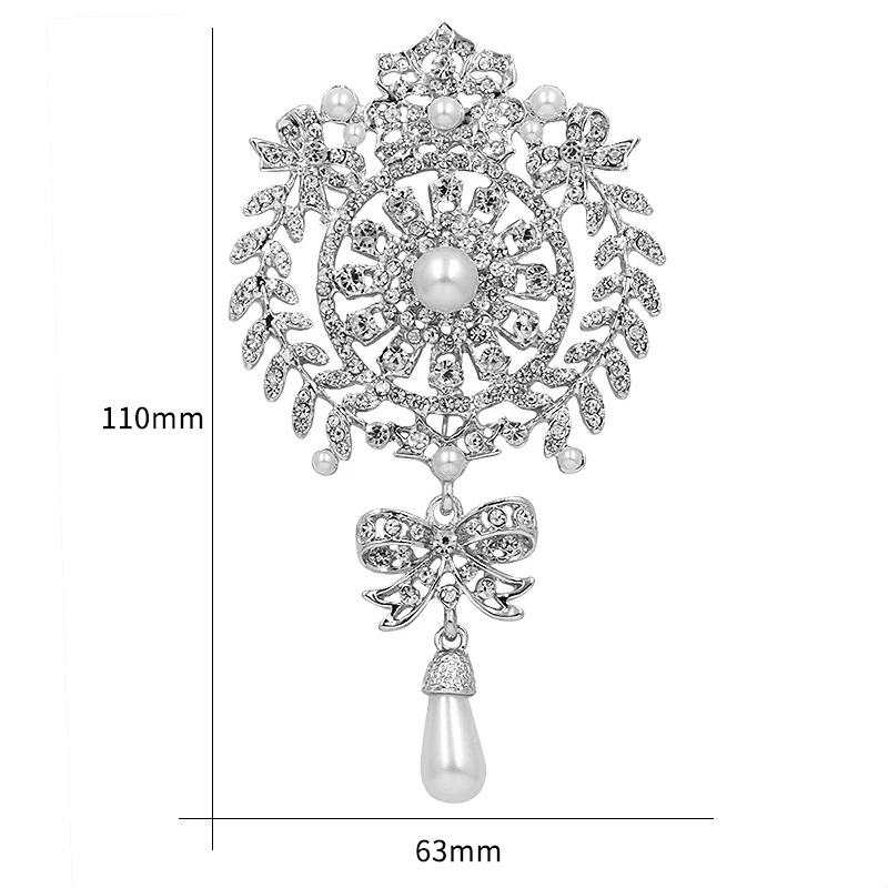 Новые модные броши большого размера с кристаллами и имитацией жемчуга для женщин или свадеб - Окраска металла: silver