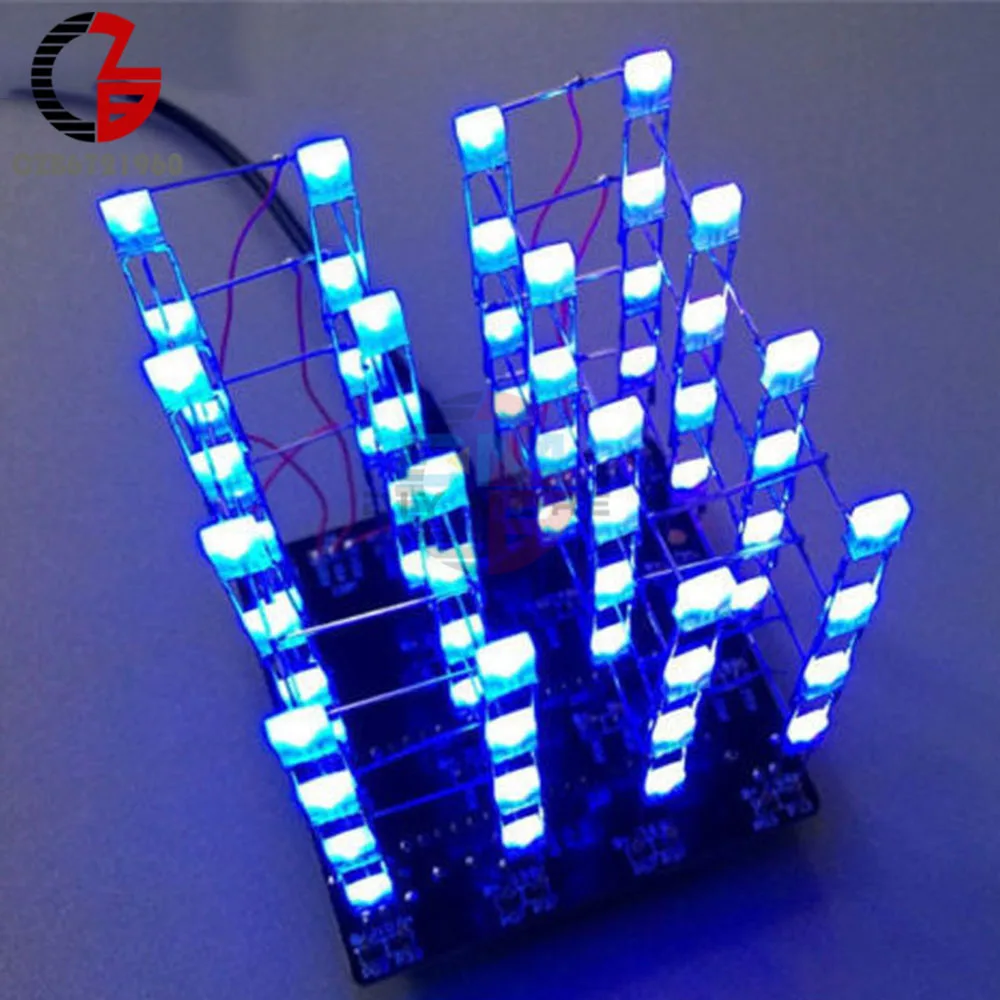 4X4X4 синий зеленый желтый красный светодиодный светильник куб комплект 3D светодиодный DIY наборы электронный набор для Arduino умная электроника светодиодный куб - Испускаемый цвет: Blue