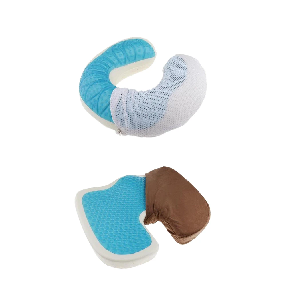 Gel Cool Neck Shoulder Headrest Pillow + Coccyx Orthopedic Car Seat Cushion