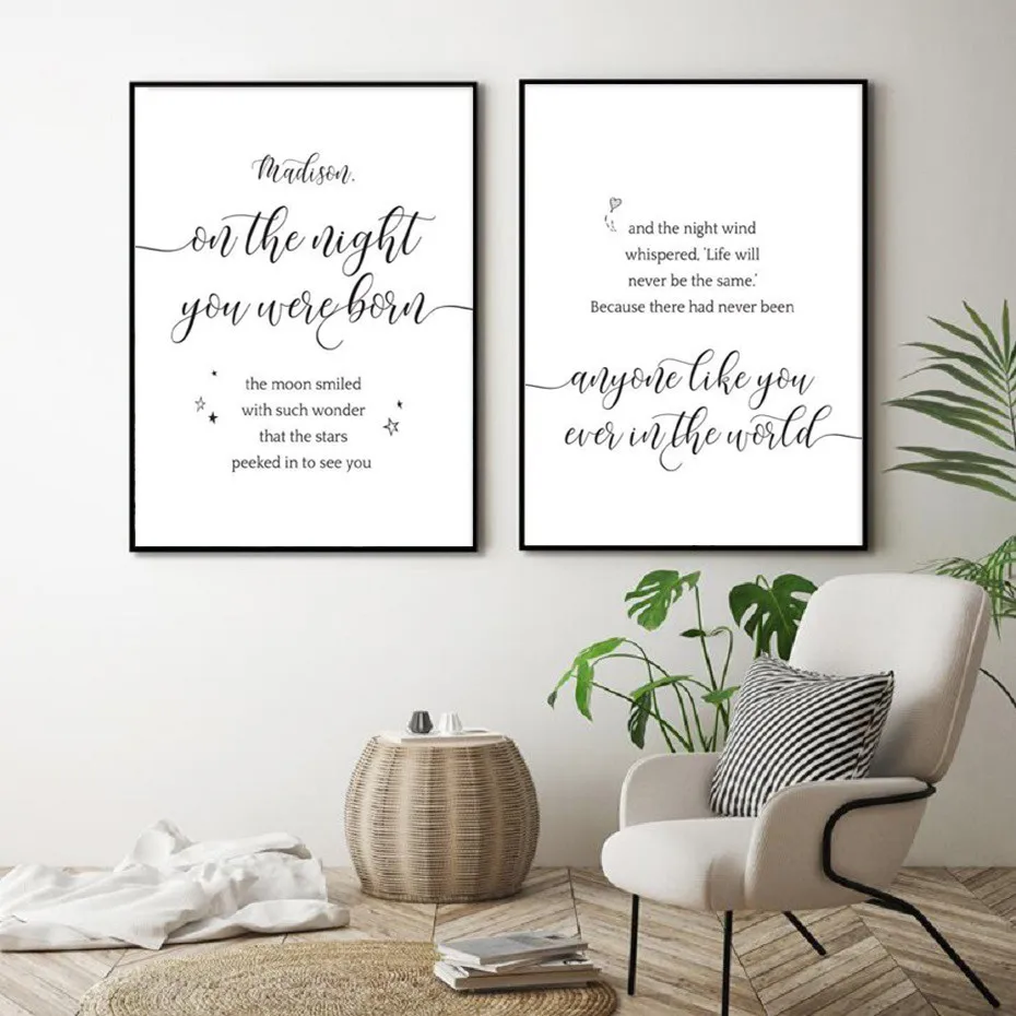 

On The Night You Were Born New Baby and Parent Name Personalised Nursery Poster Canvas Painting Wall Art Picture Home Decor Gift