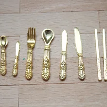 Милый кукольный домик миниатюрная Золотая цветная посуда наборы 9 шт