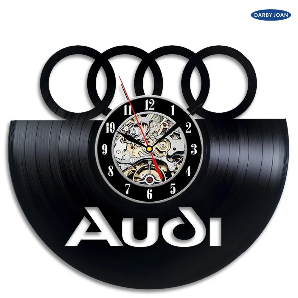 Audi Car Logo Vintage Decor Gift Vinyl Record Wall Clock Unique Gift saatin Wall Clocks from