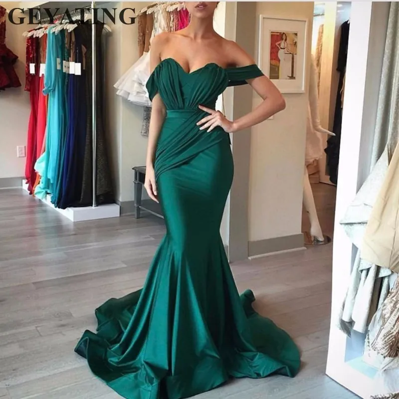 

Emerald Green Off The Shoulder Mermaid Prom Dresses Long 2019 Sexy Satin Party Evening Gowns Formal Women Dress Vestido de Festa