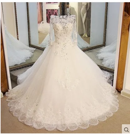 Роскошное свадебное платье со стразами и бусинами, с кружевным цветком, с коротким рукавом, на заказ, свадебное платье принцессы с длинным шлейфом, vestido de noiva - Цвет: with tail