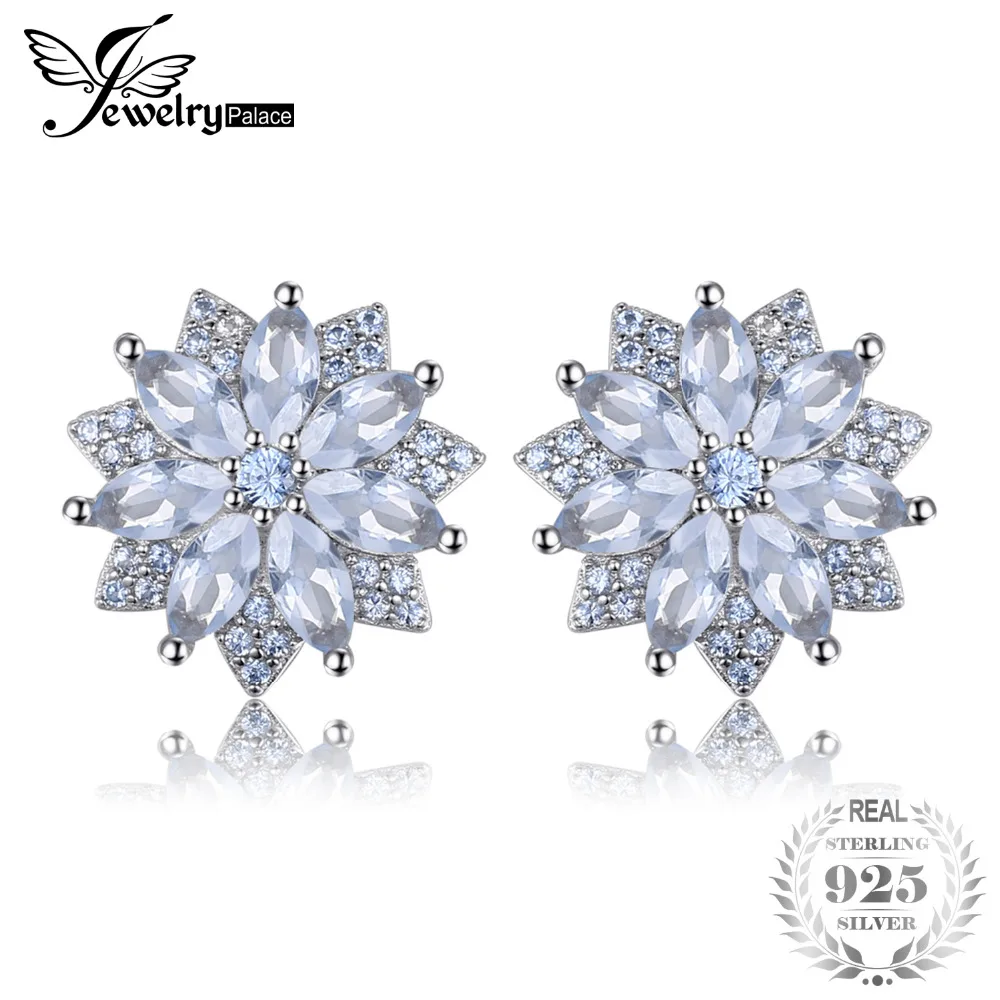 

JewelryPalace Flower 1.3ct Created Light Blue Spinel Stud Earrings 925 Sterling Silver Fine Jewelry New Arrival birthday gift