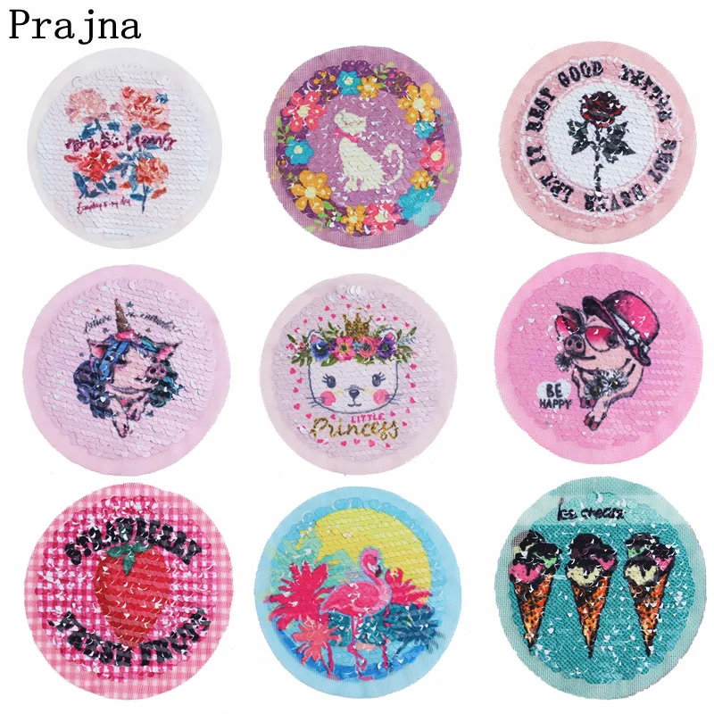 

Prajna Unicorn Rose Reversible Change Color Sequins Patch Flamingo Cute Girl Patches For Clothing Cheaper Diy Applique F