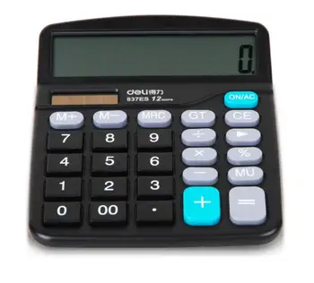 

Deli stationery office dual power calculator 12-bit large screen solar computer