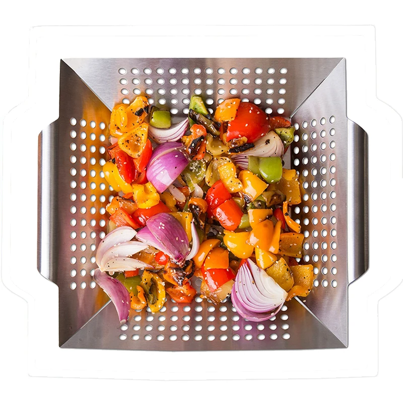 Grade Stainless Steel Vegetable Grill Basket Large Non Stick BBQ Grid Pan For Veggies Meat Fish Shrimp Fruit BBQ Accessories (4)