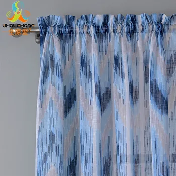 

Modern Blue Waves Curtains Tulle Living Room Curtain Sheers Rod Pocket Type Panel Drapes Window Treatment 1PCS/Lot