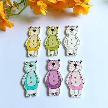 

120pcs/lot Lovely Bear Buttons For Sewing Accessories Handmade Craft Decorative Clothing 2 Holes Wooden Button 41*20mm