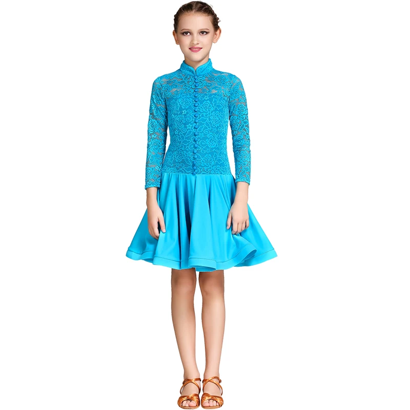 Новое Детское платье для латинских танцев, кружевная юбка для танцев в национальном стиле, временное платье на пуговицах