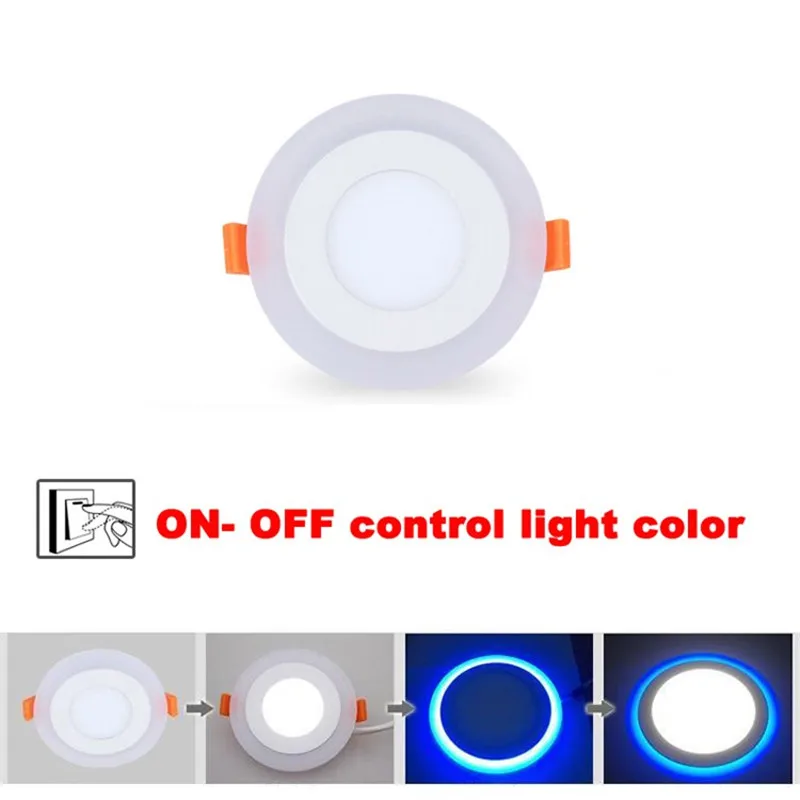 flat led light 3 Model Round blue+white double color Led Panel Light 6w/9w/16w/24w AC85-265V Recessed LED Ceiling light Indoor lights flat panel led lights