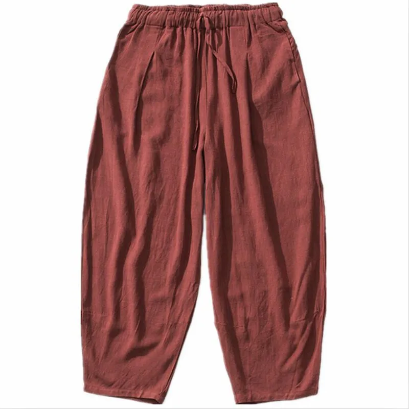 Хлопковые льняные Мужские штаны в китайском стиле повседневные штаны для бега свободные брюки г. Летние Осенние мужские штаны больших размеров M-7XL