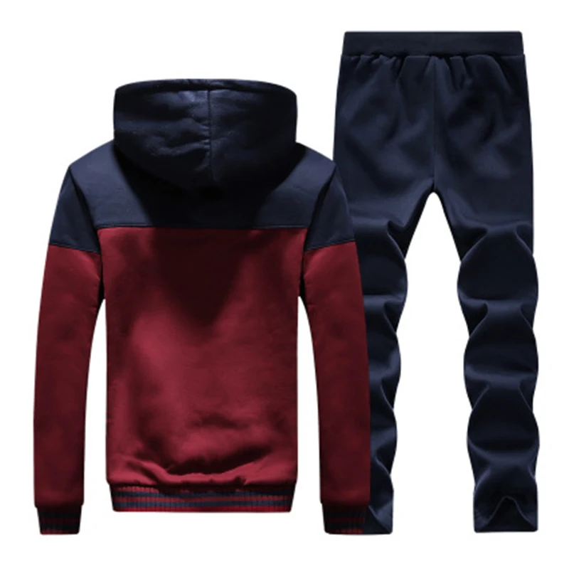Goedkoop 2019 Mannen Warme Sets Fashion Sporting Dikke Pak Patchwork Rits Hooded Sweater + Trainingsbroek Heren 2 Stuks Sets Slanke Trainingspak