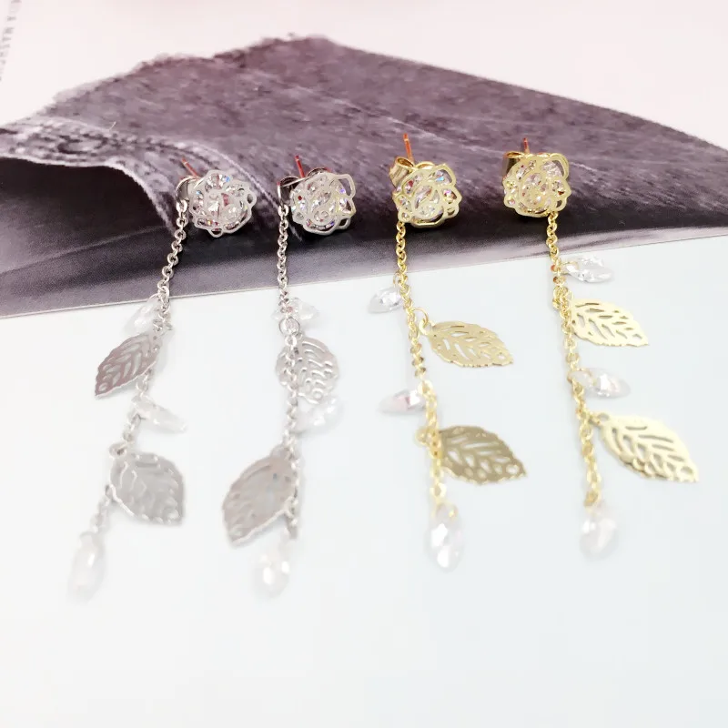 

925 Silver Needle Vintage Hollow Out Leaves Drop Earrings Luxury Zircon Leaf Dangle Earrings for Women Lady Fashion Jewelry