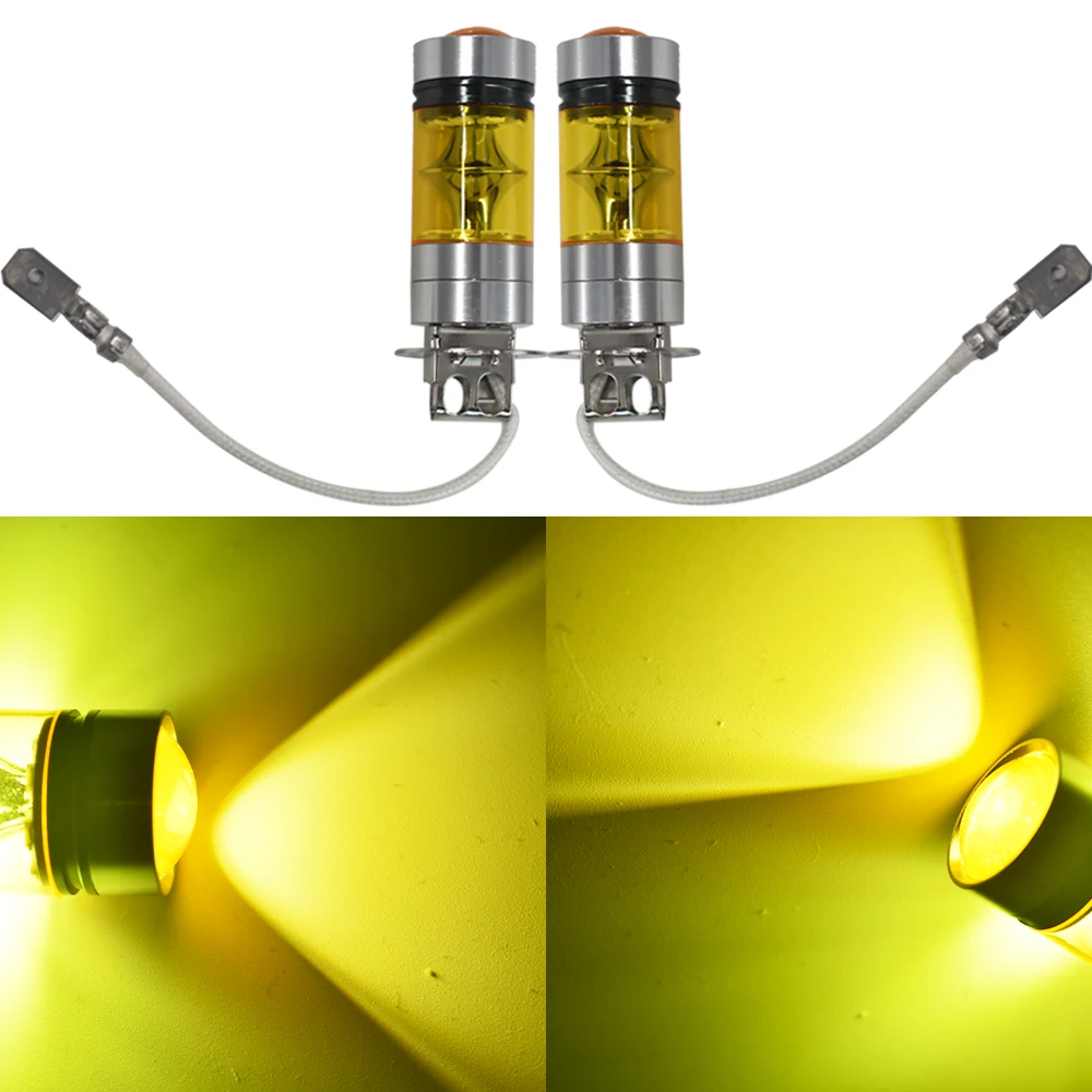 

2 PCS H3 100W 2323 LED 4300K YELLOW Projector Fog Driving Light Bulbs