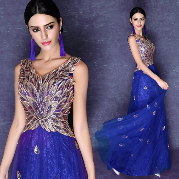 2019 new SSYFashion Grace Royal  Blue  Long Evening  Dress  V 