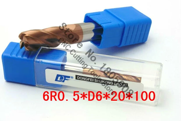 

1 шт. 6R0.5*6*20*100 Титан желтый 6 мм 4 канавки цементированный карбид Угловой радиус фреза ЧПУ фреза из сплава инструмент