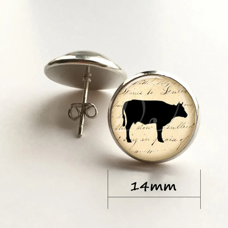 

cow earrings, Cow on Vintage Paper earrings Glass Photo Victorian gift earrings