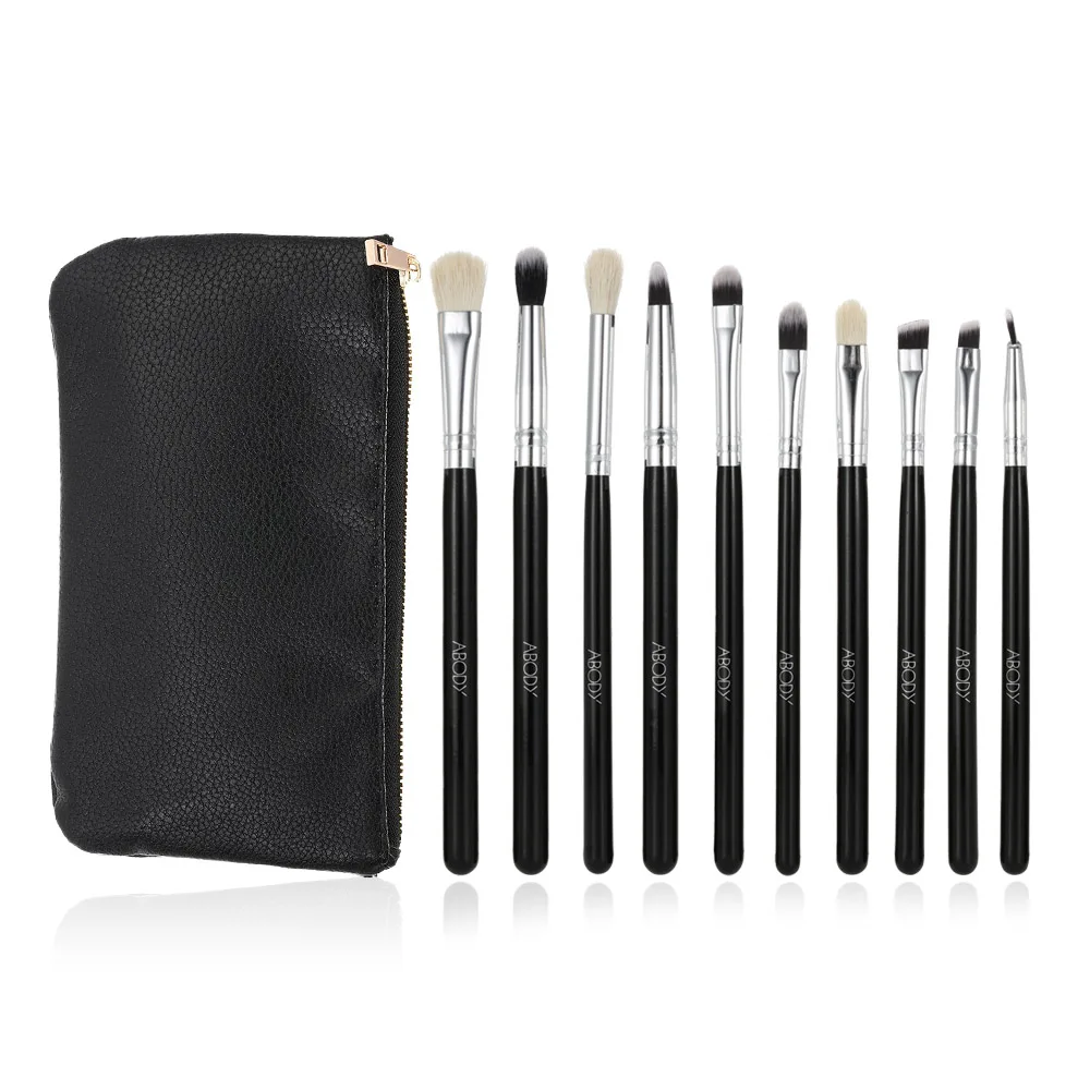 

Abody 10Pcs Professional Wood Handle Foundation Powder Eyeshadow Eyeliner Cosmetic Make Up Brush Tool Makeup Brush Set + Bag