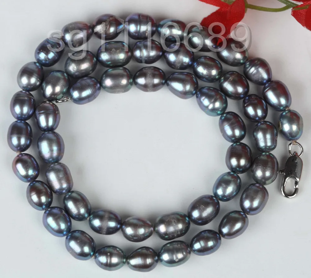 

8-9mm Black Color Oval Baroque Shape Cultured Freshwater Pearl Necklace Choker