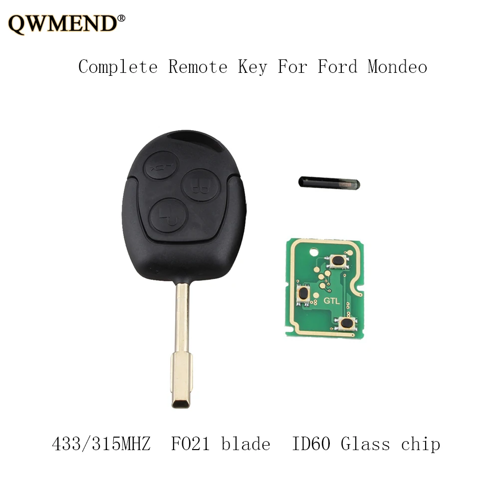 QWMEND 3 кнопки 433 МГц полный дистанционный ключ для Ford Fusion Focus Mondeo Fiesta Galaxy 1998-2008 FO21 Blade