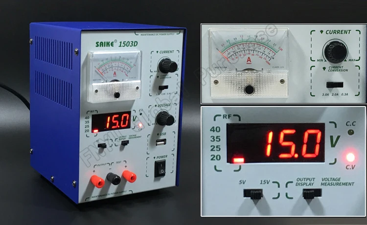 SAIKE 1503D DC Регулируемый источник питания 15 V 3A Регулируемый лабораторный блок питания с интерфейсом USB