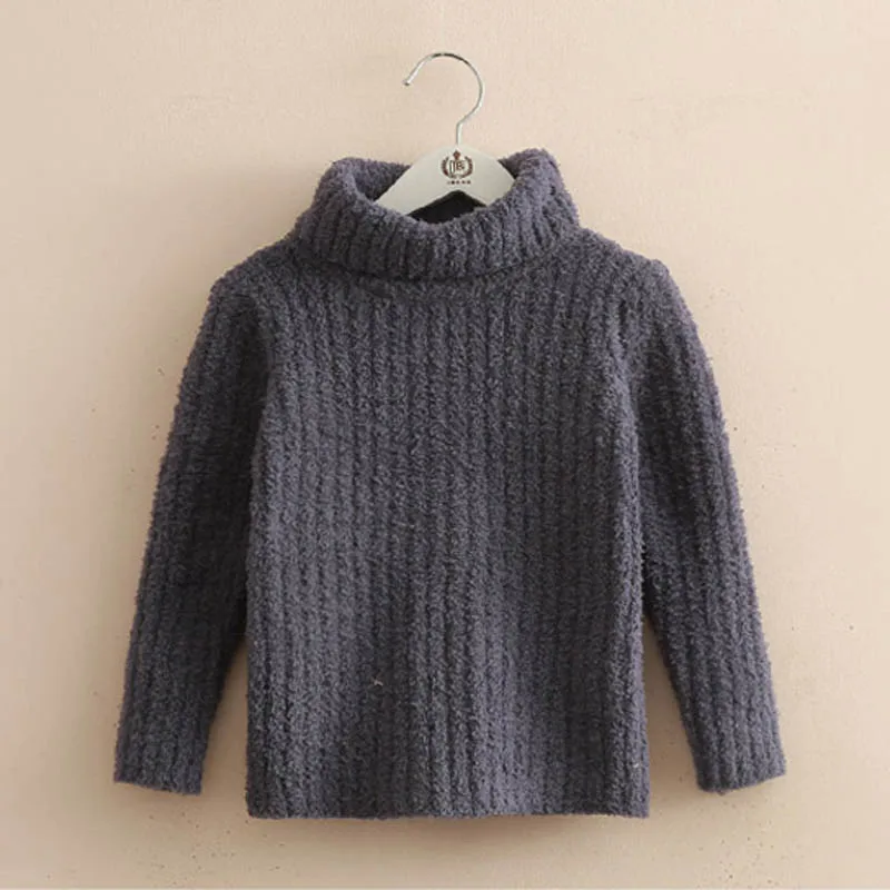 Толстый теплый свитер с высоким воротником для девочек и мальчиков; сезон осень-зима; Детские эластичные мягкие Пуловеры; свитер; От 3 до 10 лет - Цвет: Серый