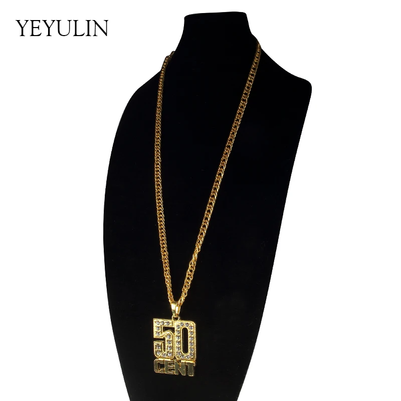 Rhinestone 50 Cent Pendant Necklaces 