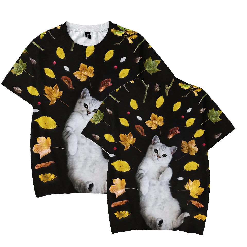 

Men Women Fitness Printed Clothes With Cats T-shirt Short-sleeved Shirt Round Neck Fashion Kawaii Casual Tops