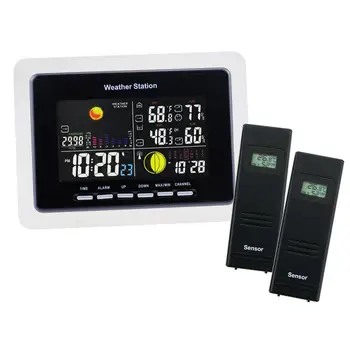 

Wireless Weather Station 2 Remote Sensors Weather Forecast WWVB RCC Moonphase Alarm Indoor Outdoor Temperature Humidity - 110V