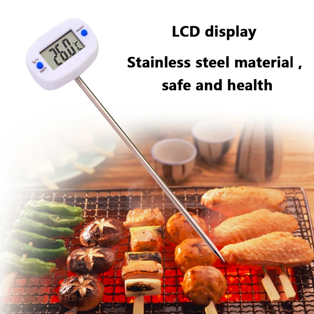 

C/F Switch LCD Display Digital Probe Cooking Thermometer Food Temperature Sensor For BBQ Kitchen Silver
