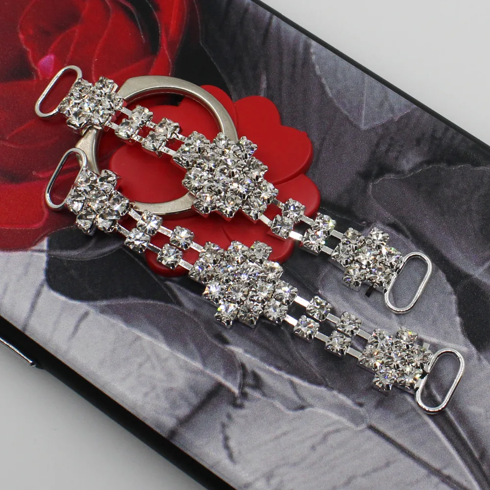 

New 2pc 80MM Good shine the crystals rhinestone Bikini Connectors shiny silver Metal Chain For Swimming Wear Bikini Decoration